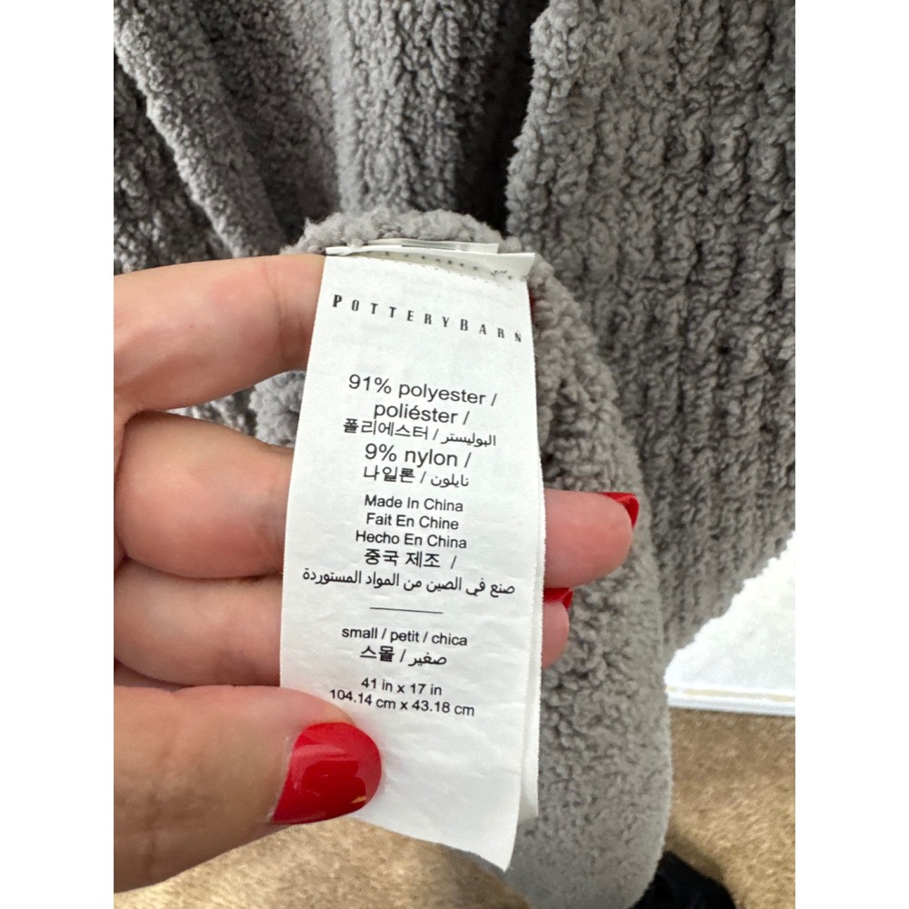 Pottery Barn Gray Popcorn Knit Plush Robe Small Shawl Collar Belted Loungewear - Picture 7 of 8